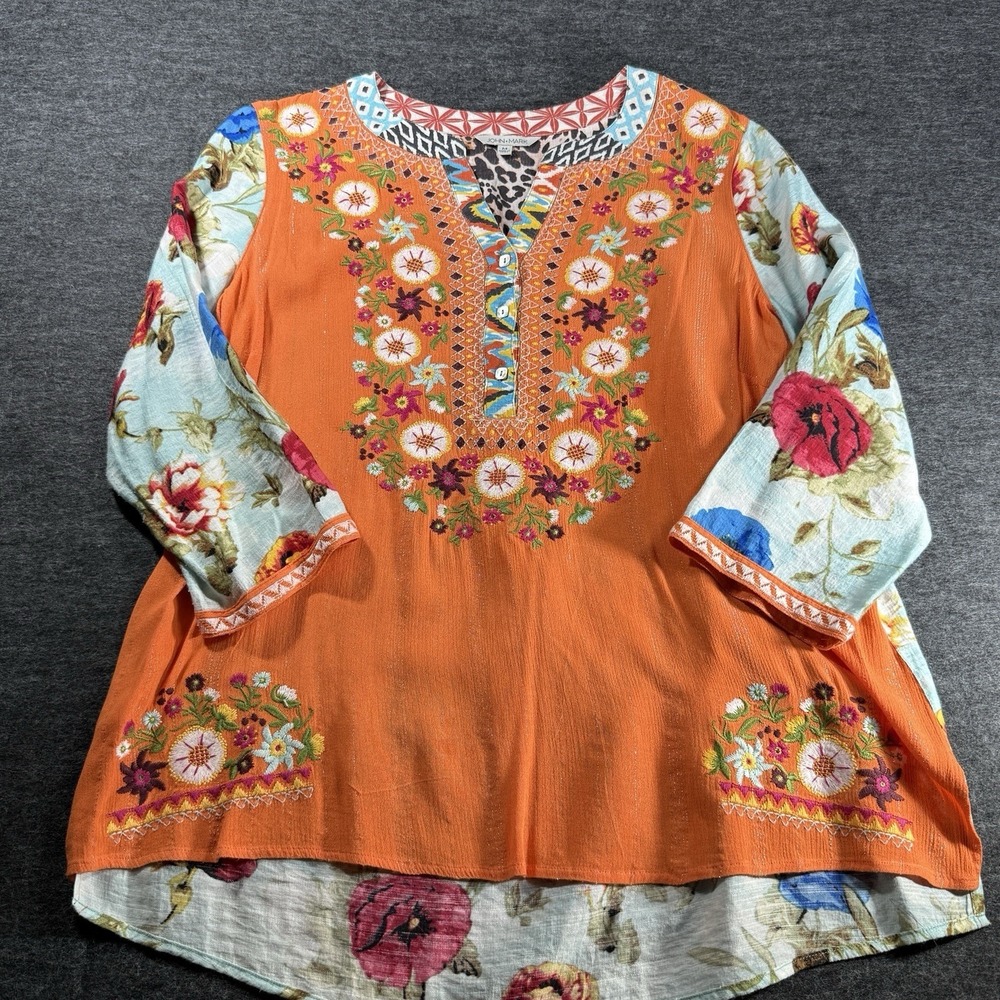 John Mark Tunic Top Womens M Embroidered Floral Boho Peasant Relaxed Fit